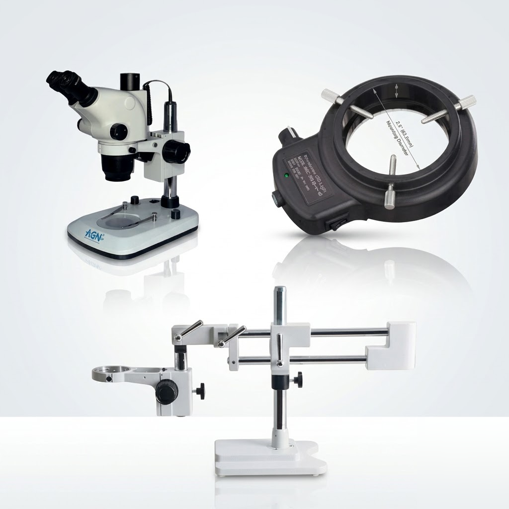 [AJK-MICR-6293] AJKANT Stereo Zoom Microscope with Boom Stand and Ring Light (Model: AJK-MICR-6293)